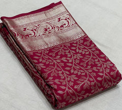 DARK PINK COLOUR & SILVER BORDER KACHIPURAM SILK SAREE