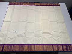 WHITE COLOUR & PURPLE\GOLD BORDER KANCHIPURAM SILK SAREE