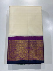 WHITE COLOUR & PURPLE\GOLD BORDER KANCHIPURAM SILK SAREE