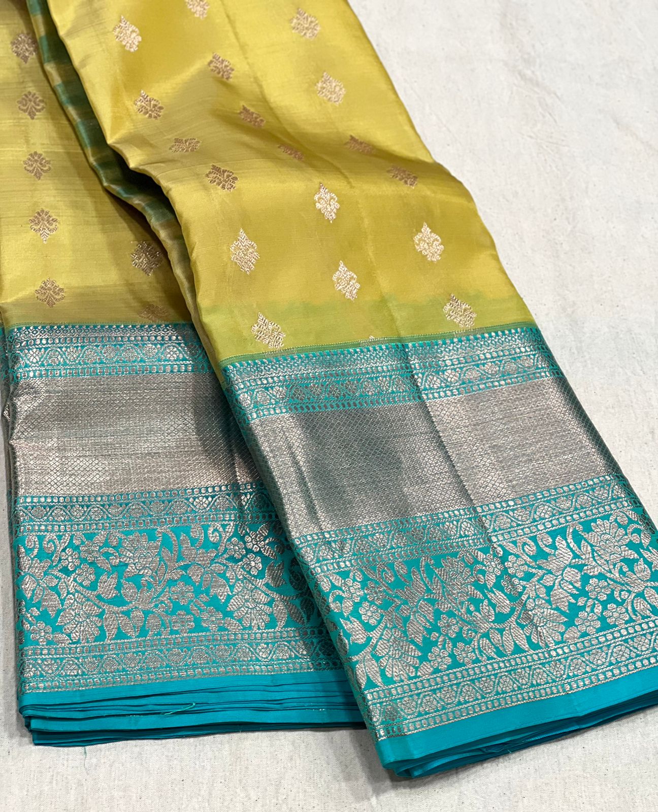 YELLOW / ROYALE BLUE KANCHI SILK SAREE