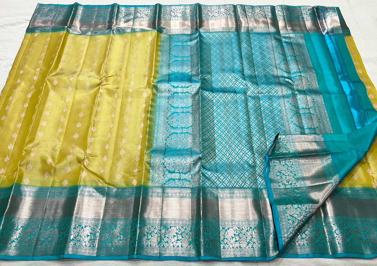 YELLOW / ROYALE BLUE KANCHI SILK SAREE