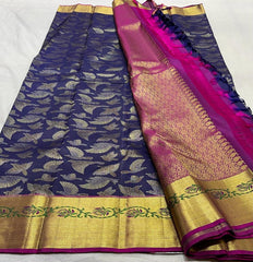 NAVY BLUE / PINK KANCHI SAREE