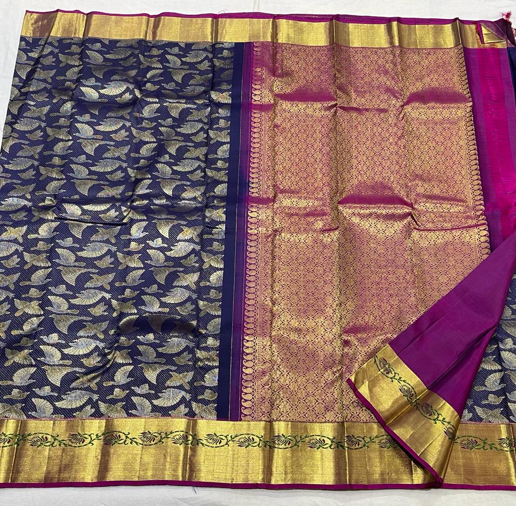 NAVY BLUE / PINK KANCHI SAREE