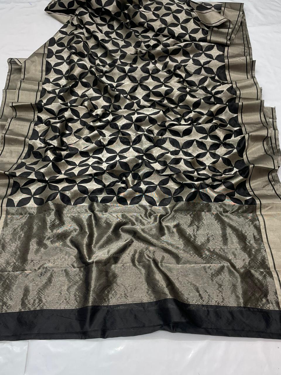 BLACK / SILVER CHANDERI SAREE