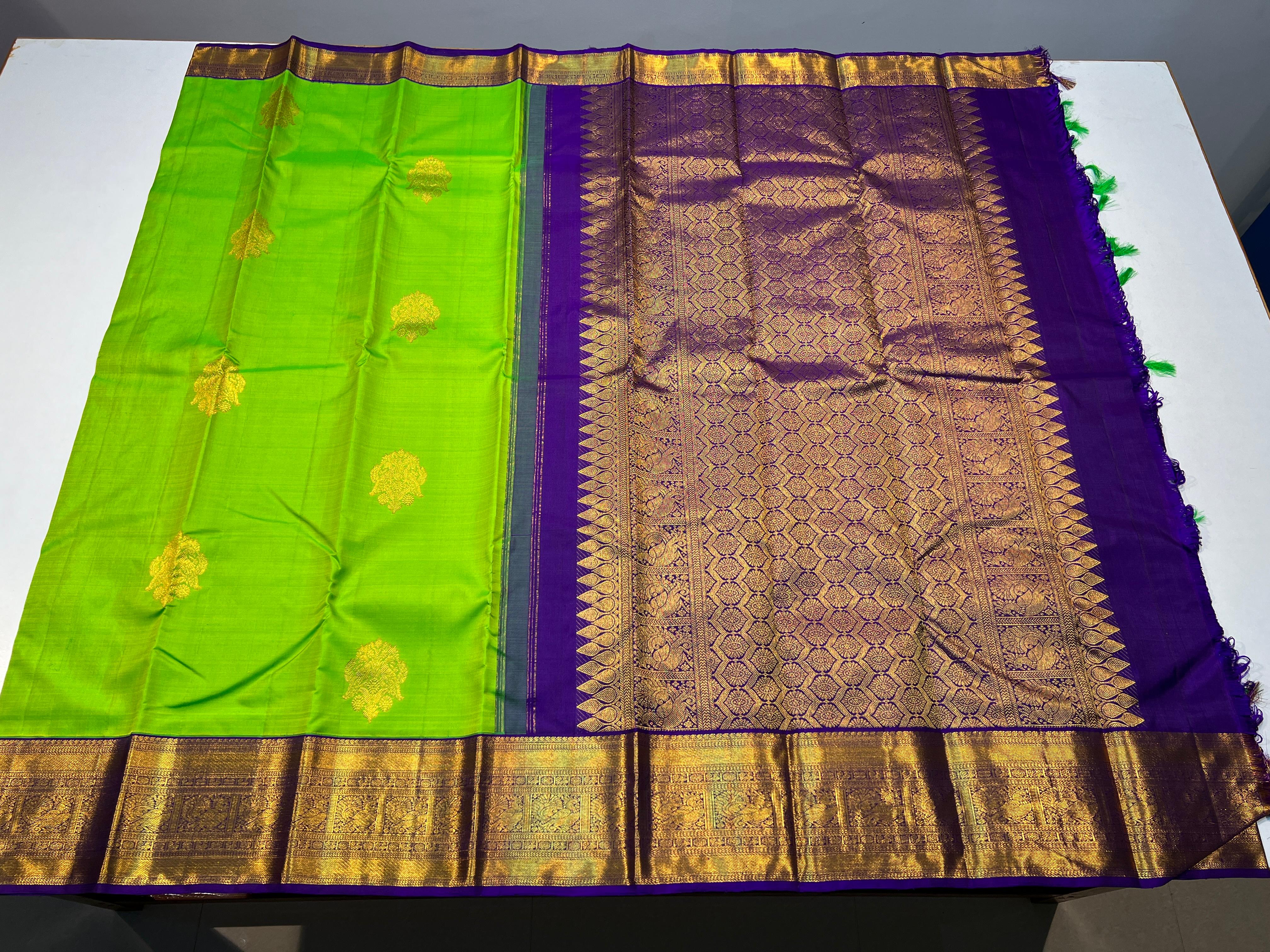 PARROT GREEN / PURPLE KANCHI SAREE