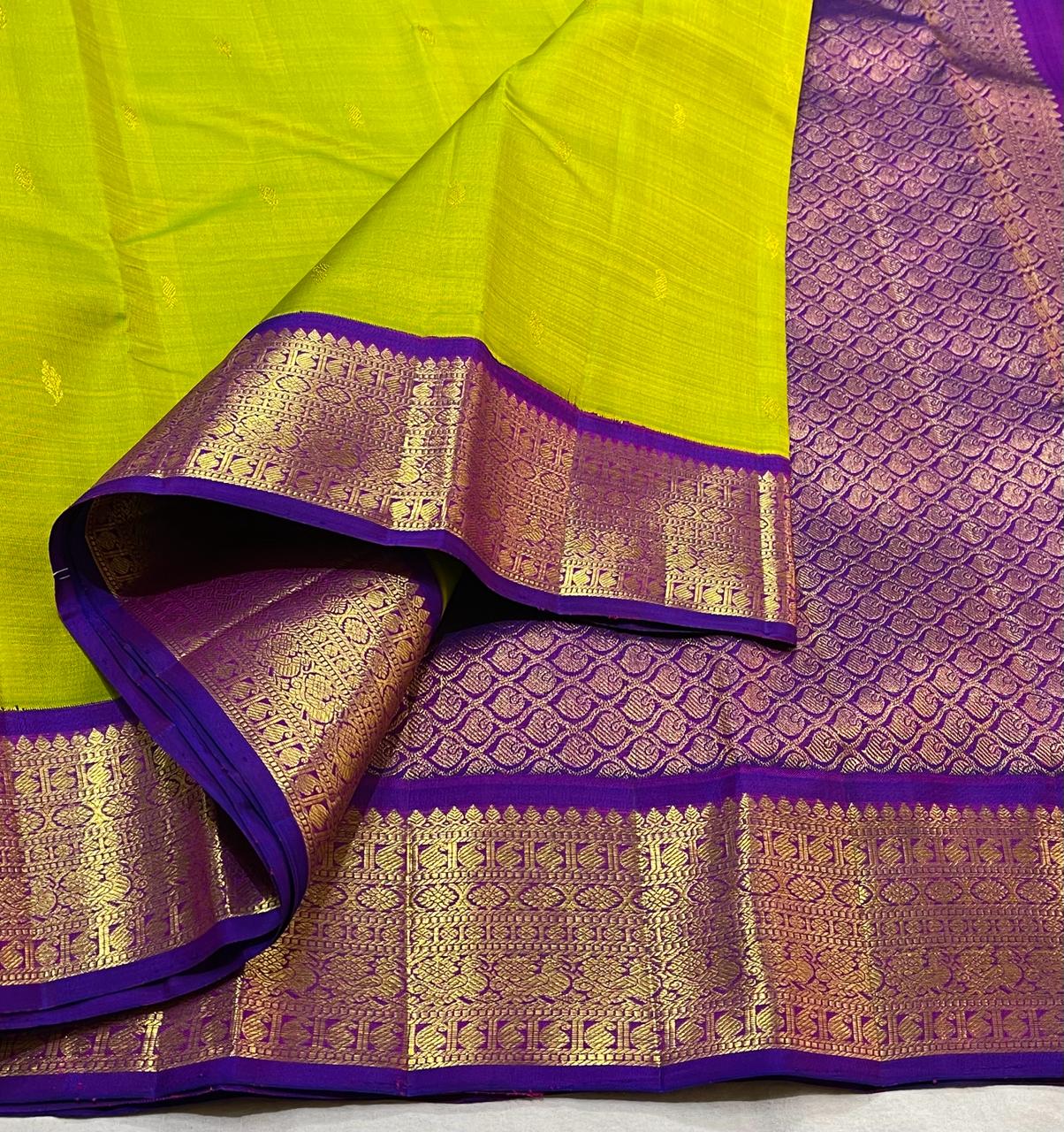 MEHANDI GREEN / VIOLET KANCHI SILK SAREE