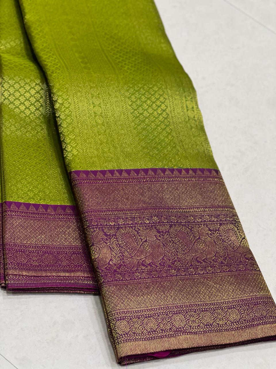 PARROT GREEN / PURPLE KANCH SAREE