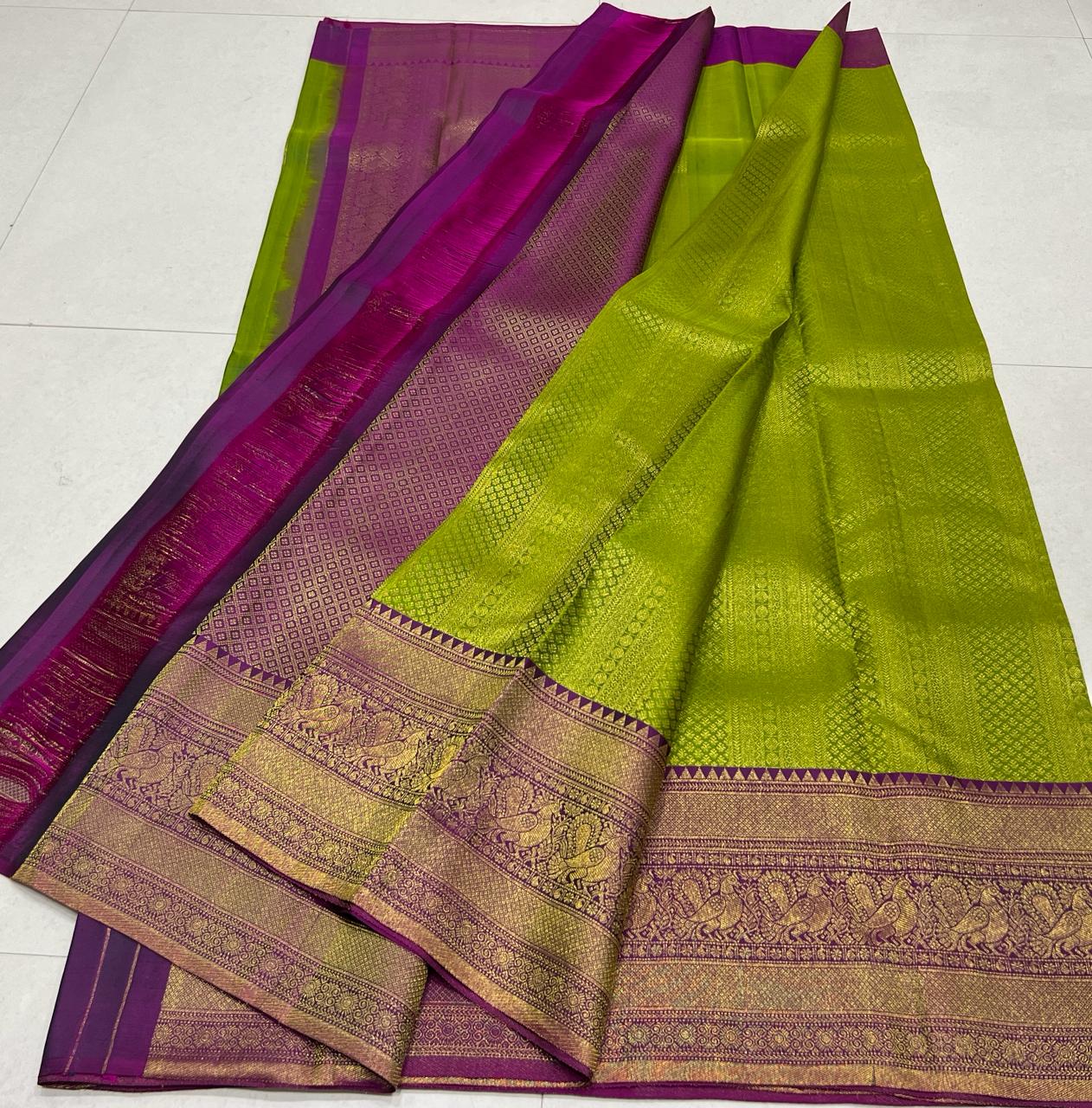 PARROT GREEN / PURPLE KANCH SAREE