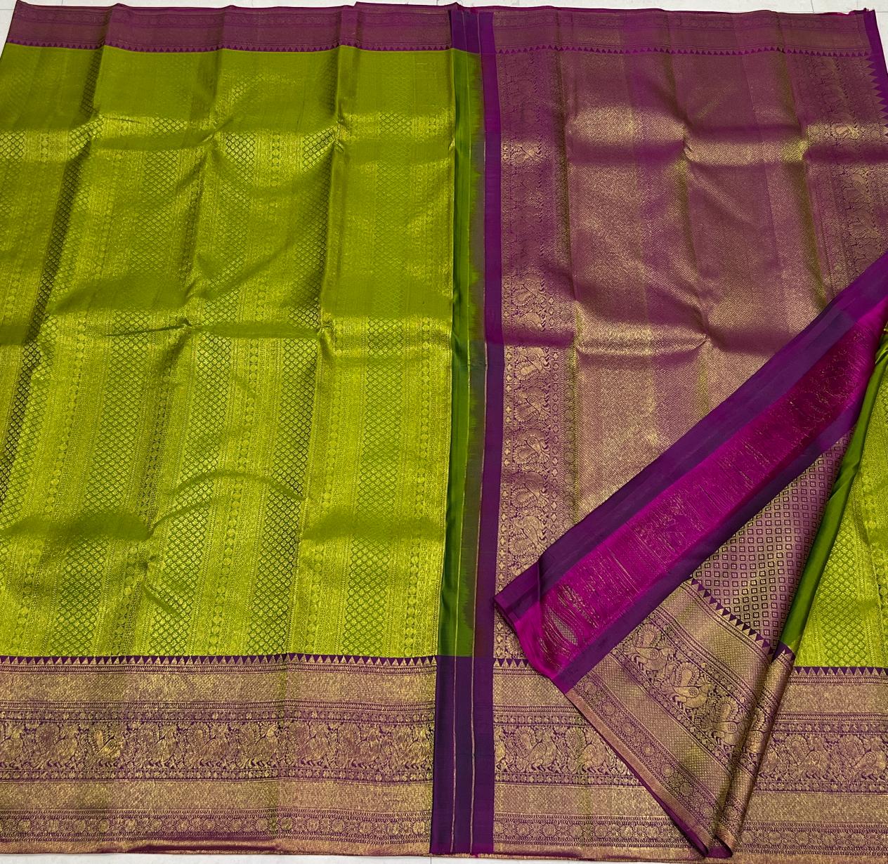 PARROT GREEN / PURPLE KANCH SAREE