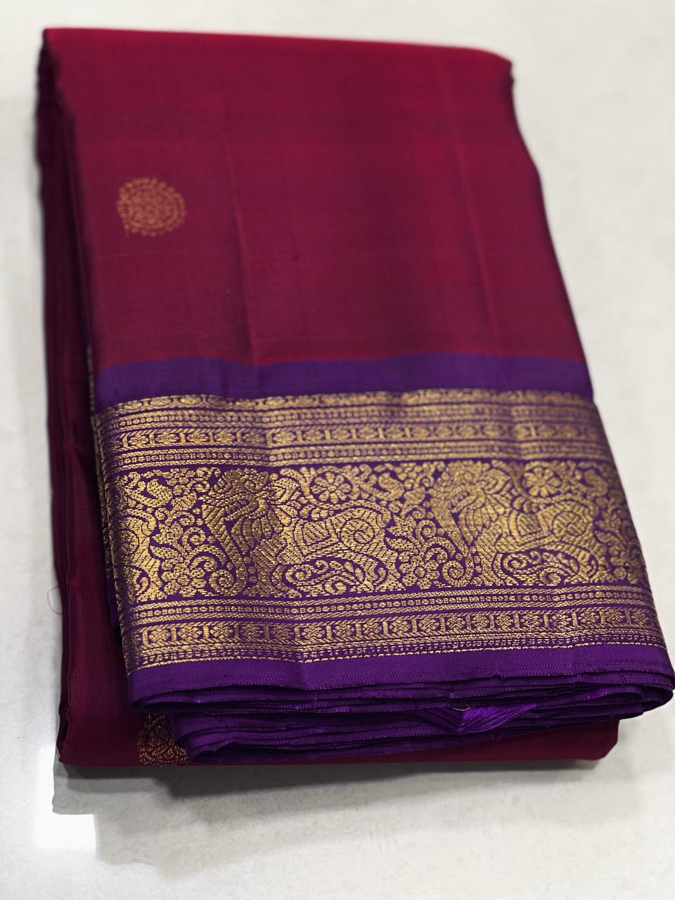 MAROON / VIOLET KANCHI SILK SAREE