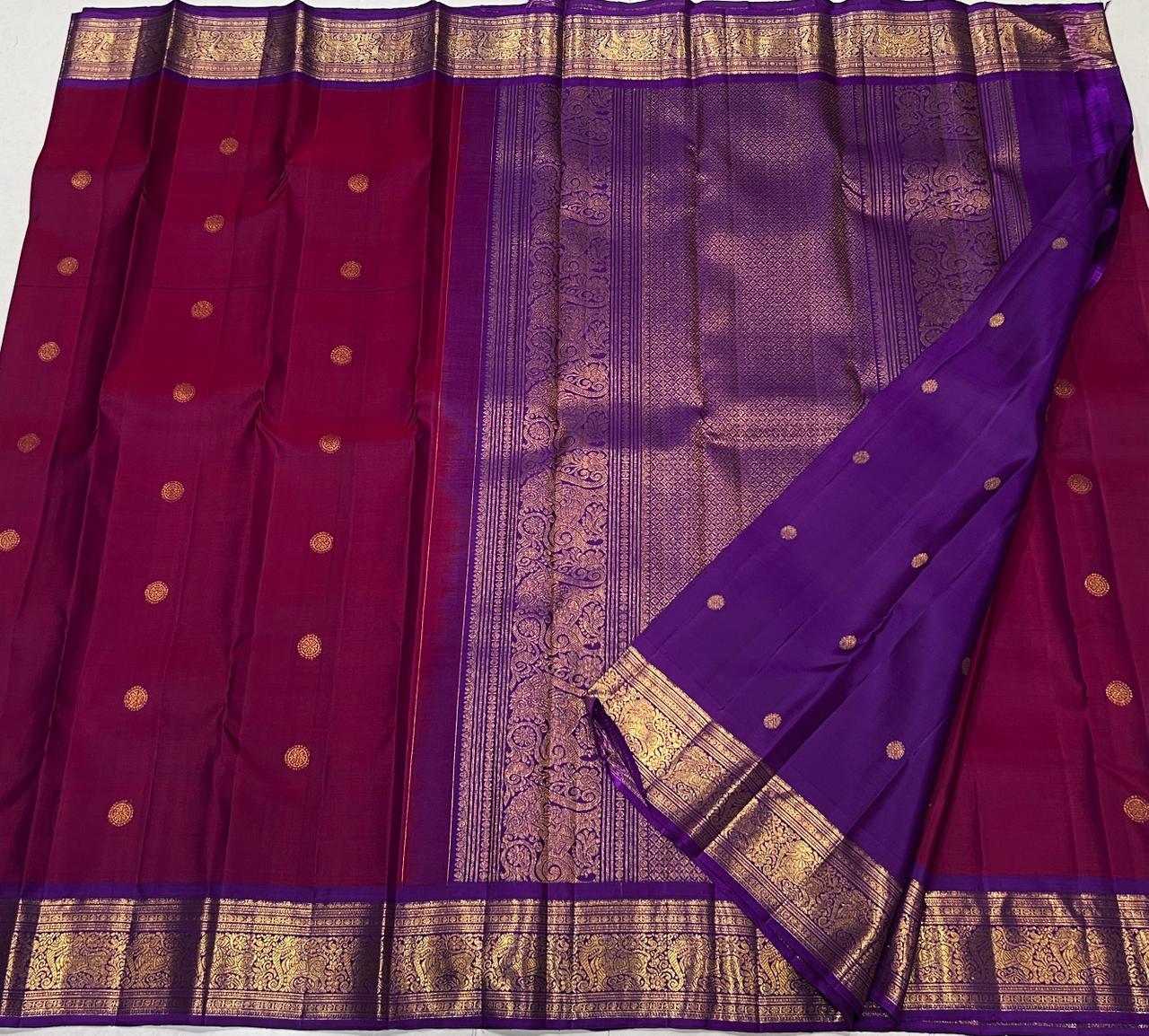 MAROON / VIOLET KANCHI SILK SAREE
