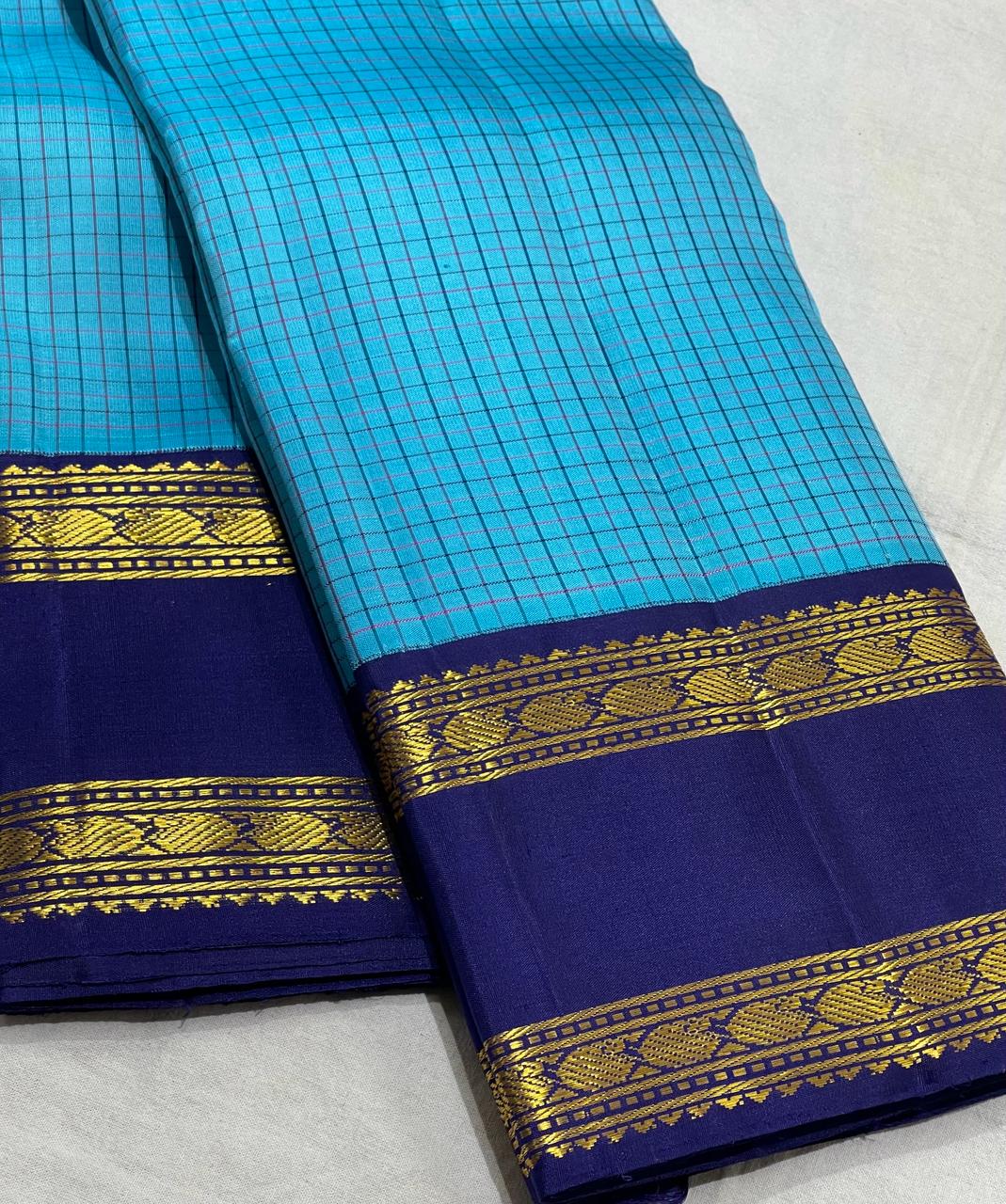 SKY BLUE / NAVY BLUE KANCHI SILK SAREE