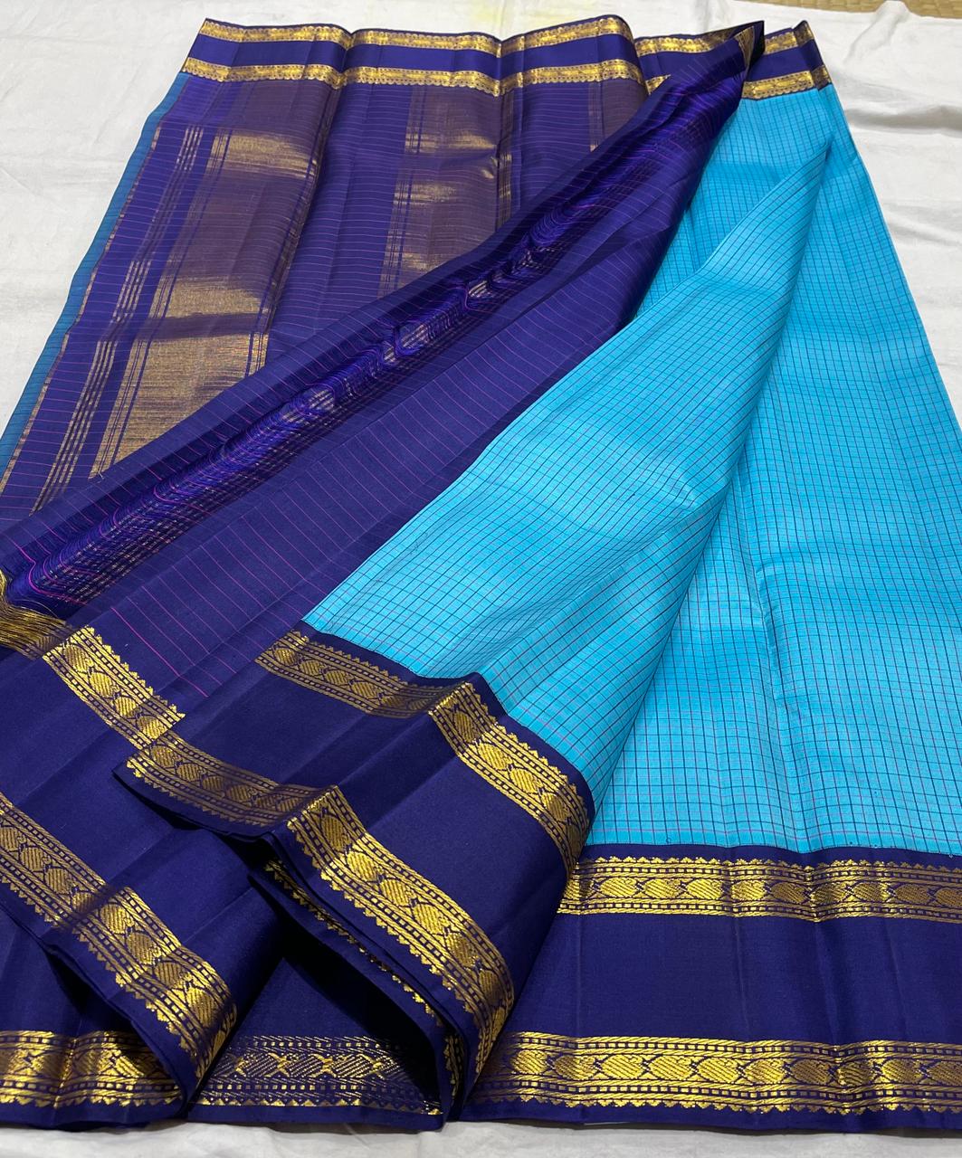 SKY BLUE / NAVY BLUE KANCHI SILK SAREE