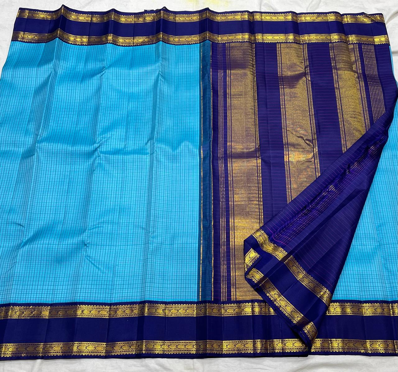 SKY BLUE / NAVY BLUE KANCHI SILK SAREE