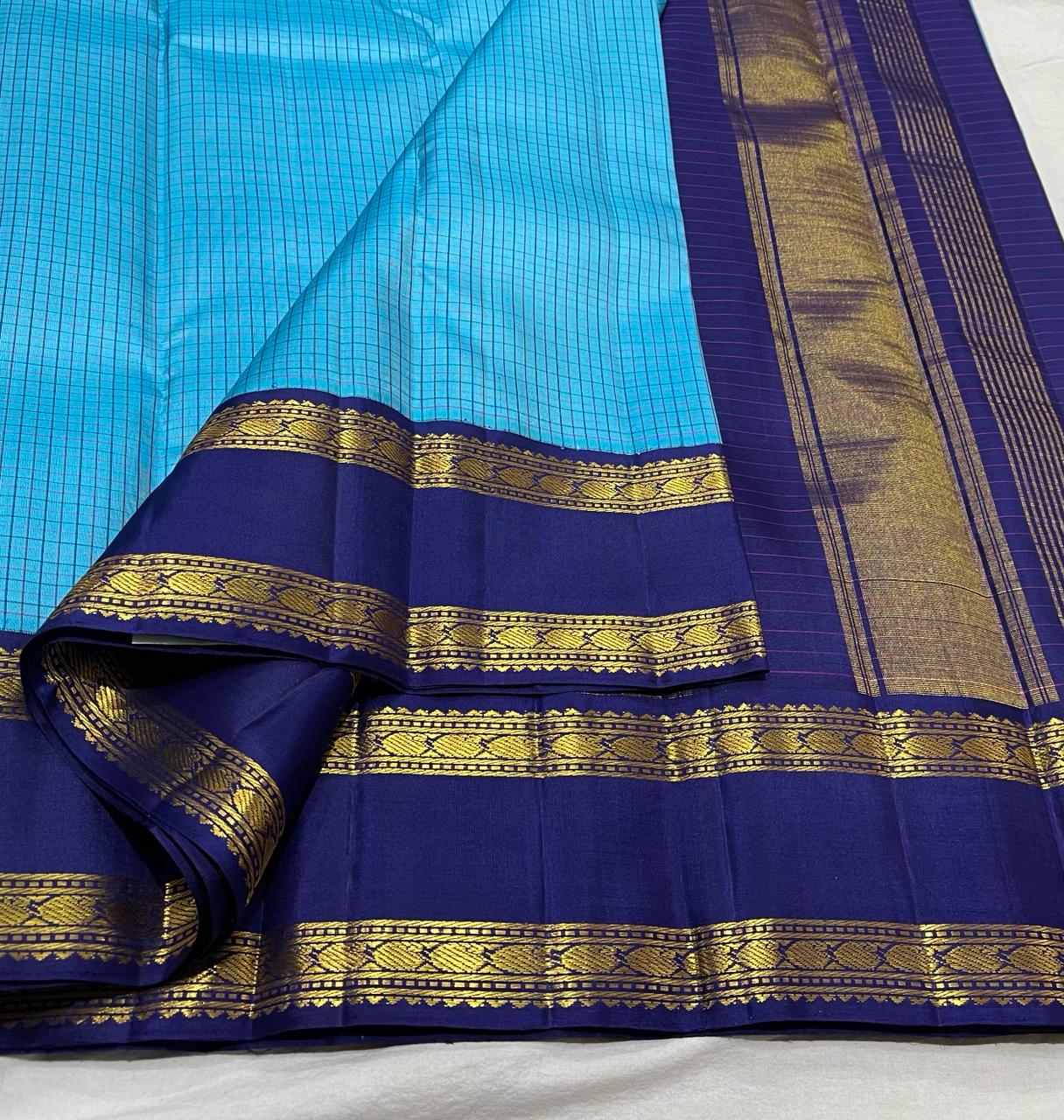SKY BLUE / NAVY BLUE KANCHI SILK SAREE