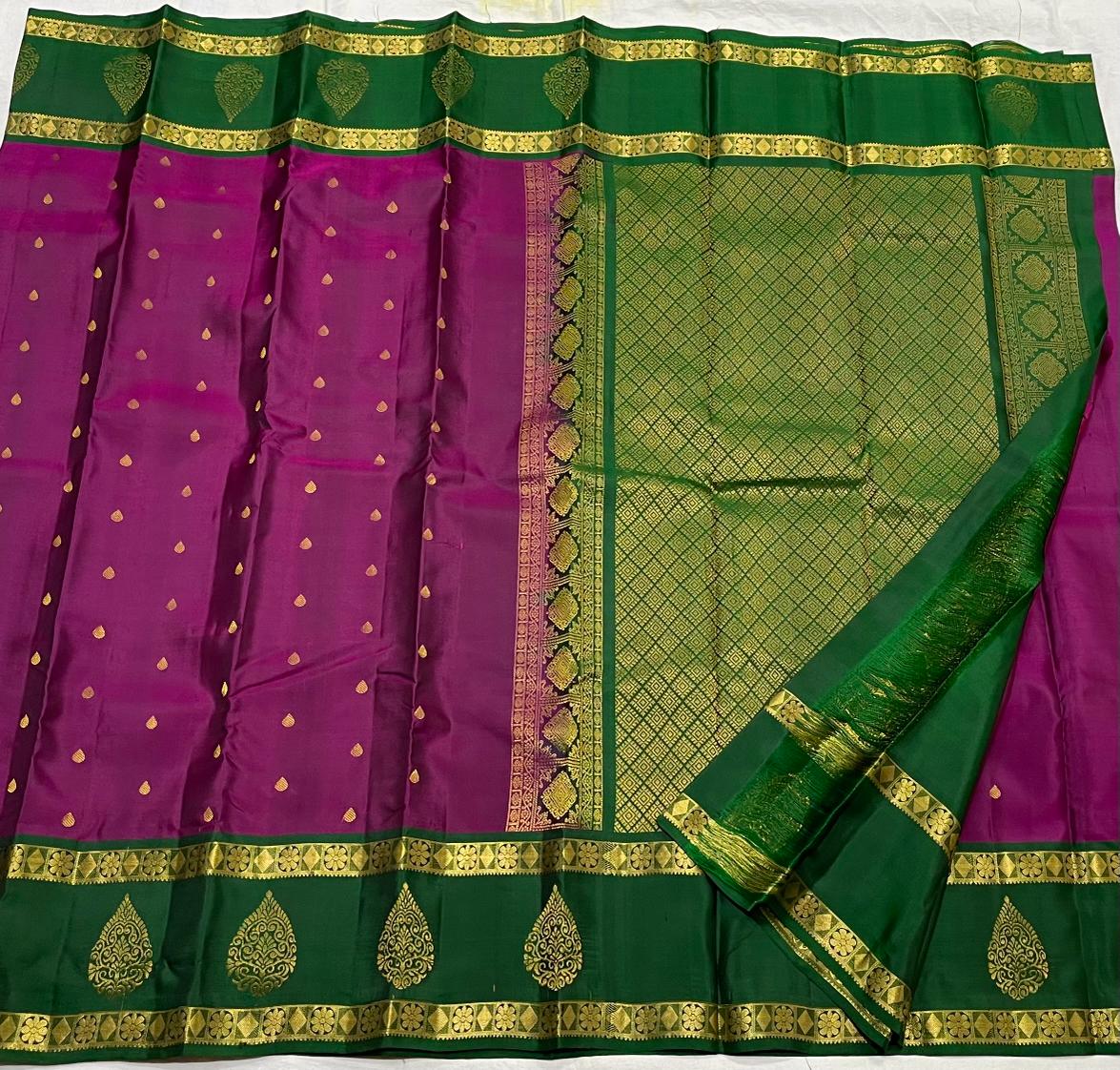 PURPLE / GREEN KANCHI SILK SAREE