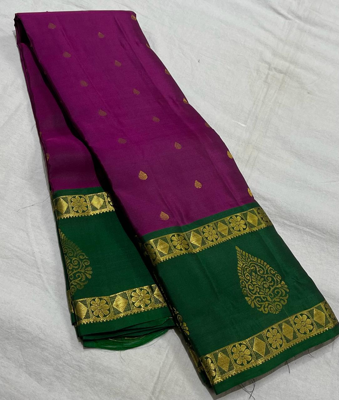 PURPLE / GREEN KANCHI SILK SAREE