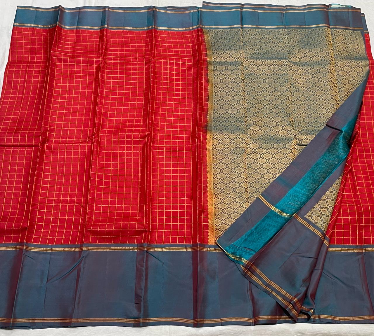 RED/ ASH KANCHI SILK SAREE