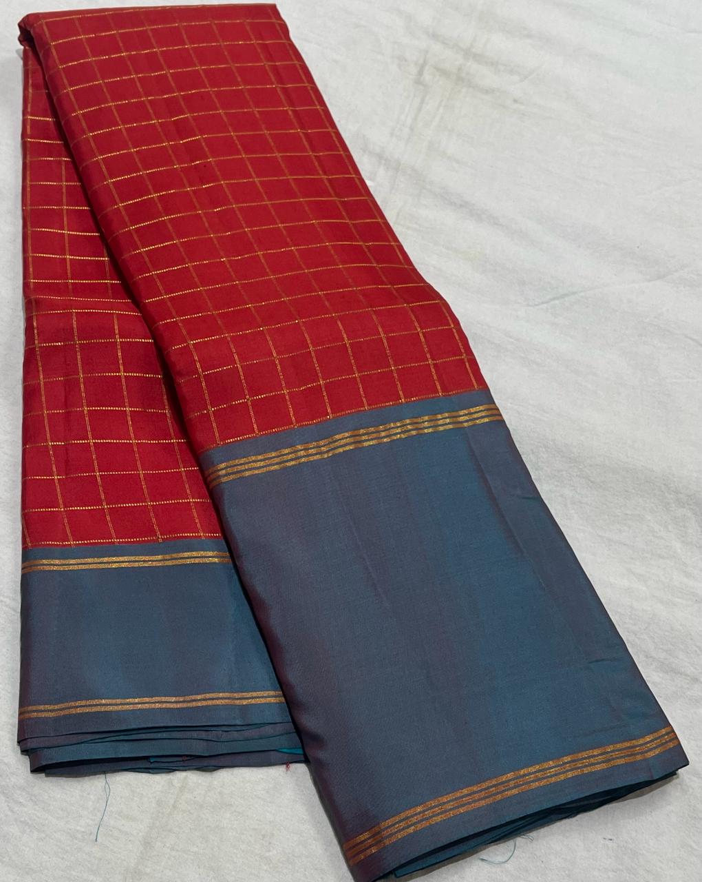 RED/ ASH KANCHI SILK SAREE