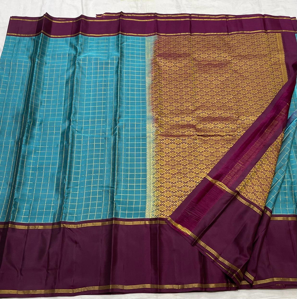 SEA BLUE / MEGENTA PINK KANCHI NSILK SAREE