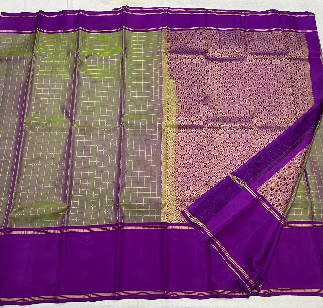 MEHANDI GREEN / VIOLET KANCHI SILK SAREE