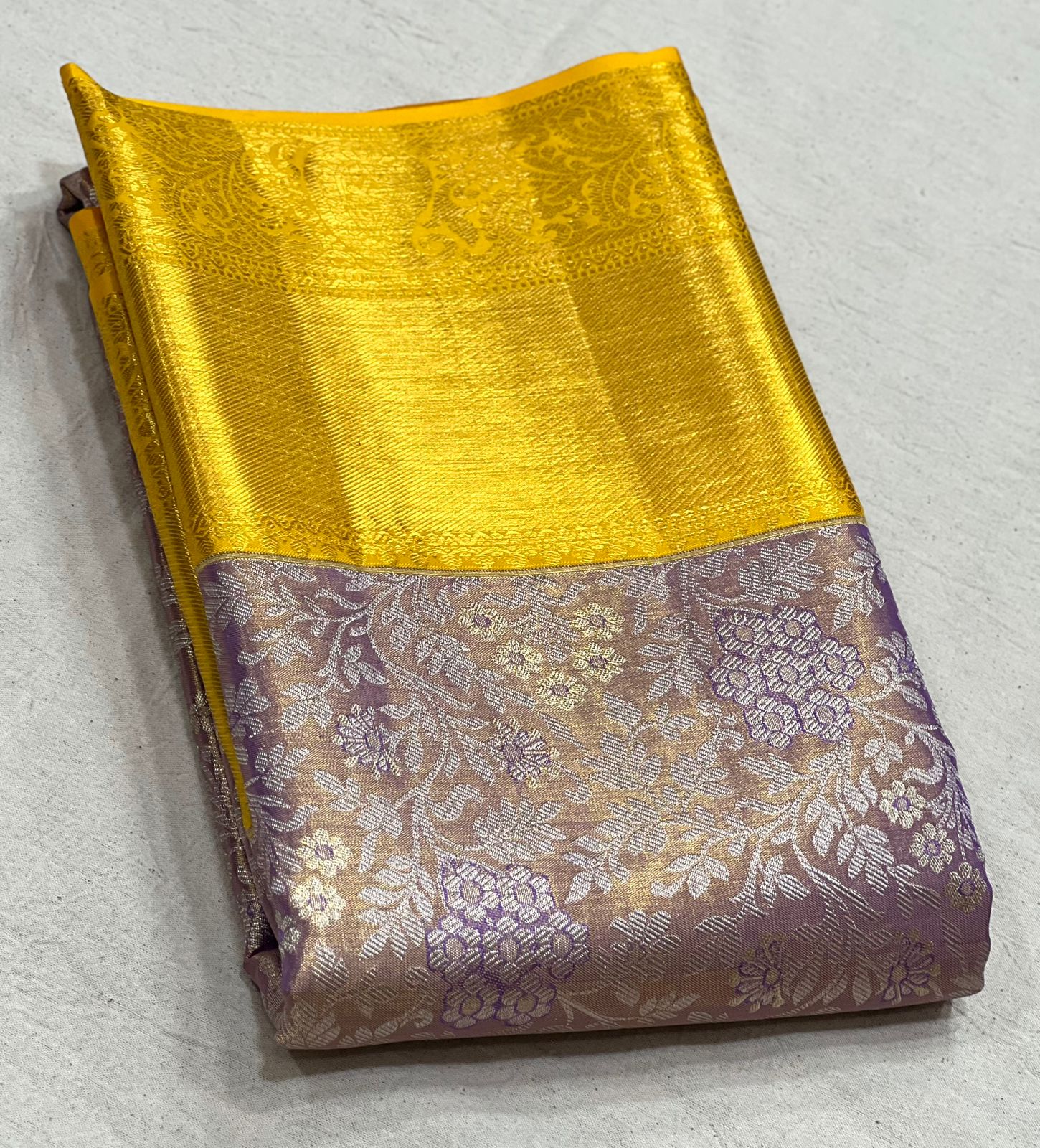 COPPER / MUSTURD YELLOW KANCHI TISSUE SAREE