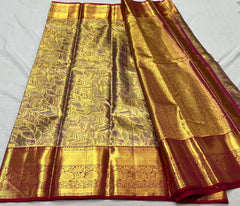 GOLD / MAROON KANCHI TISSUE SAREE