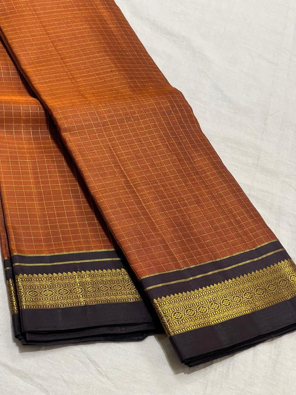 YELLOW/ BROWN KANCHI SILK SAREE