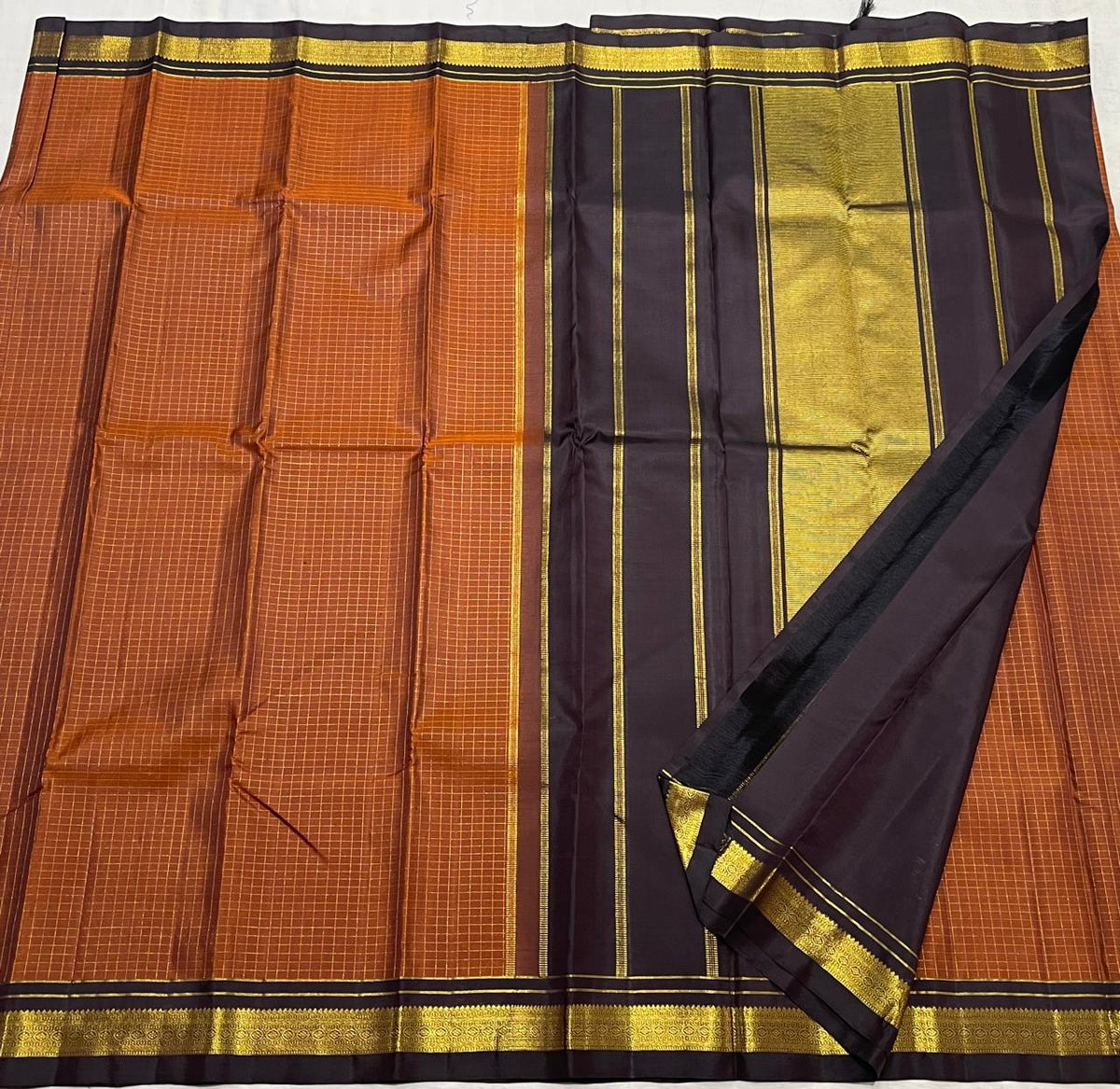 YELLOW/ BROWN KANCHI SILK SAREE