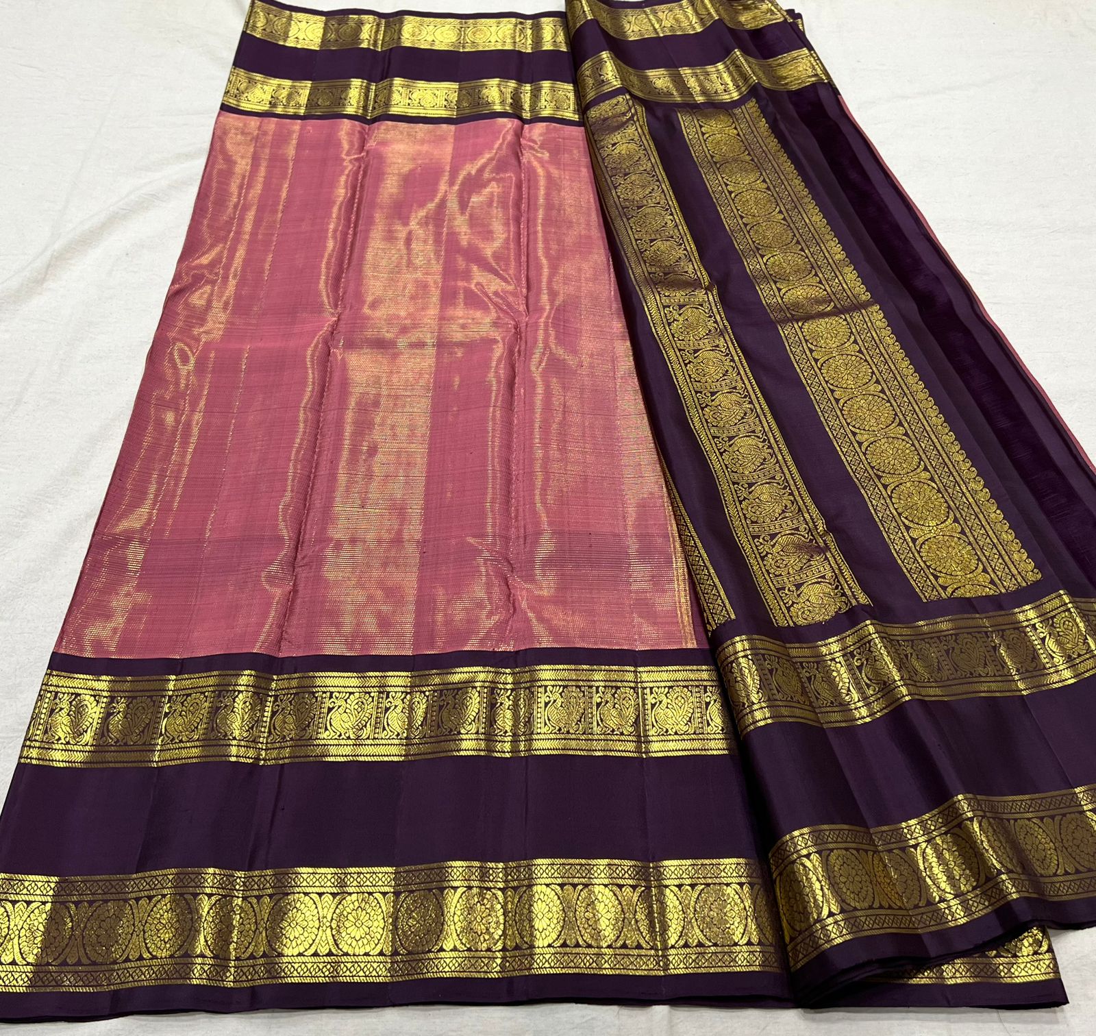 PINK/GOLDBROWN KANCHI SILK SAREE