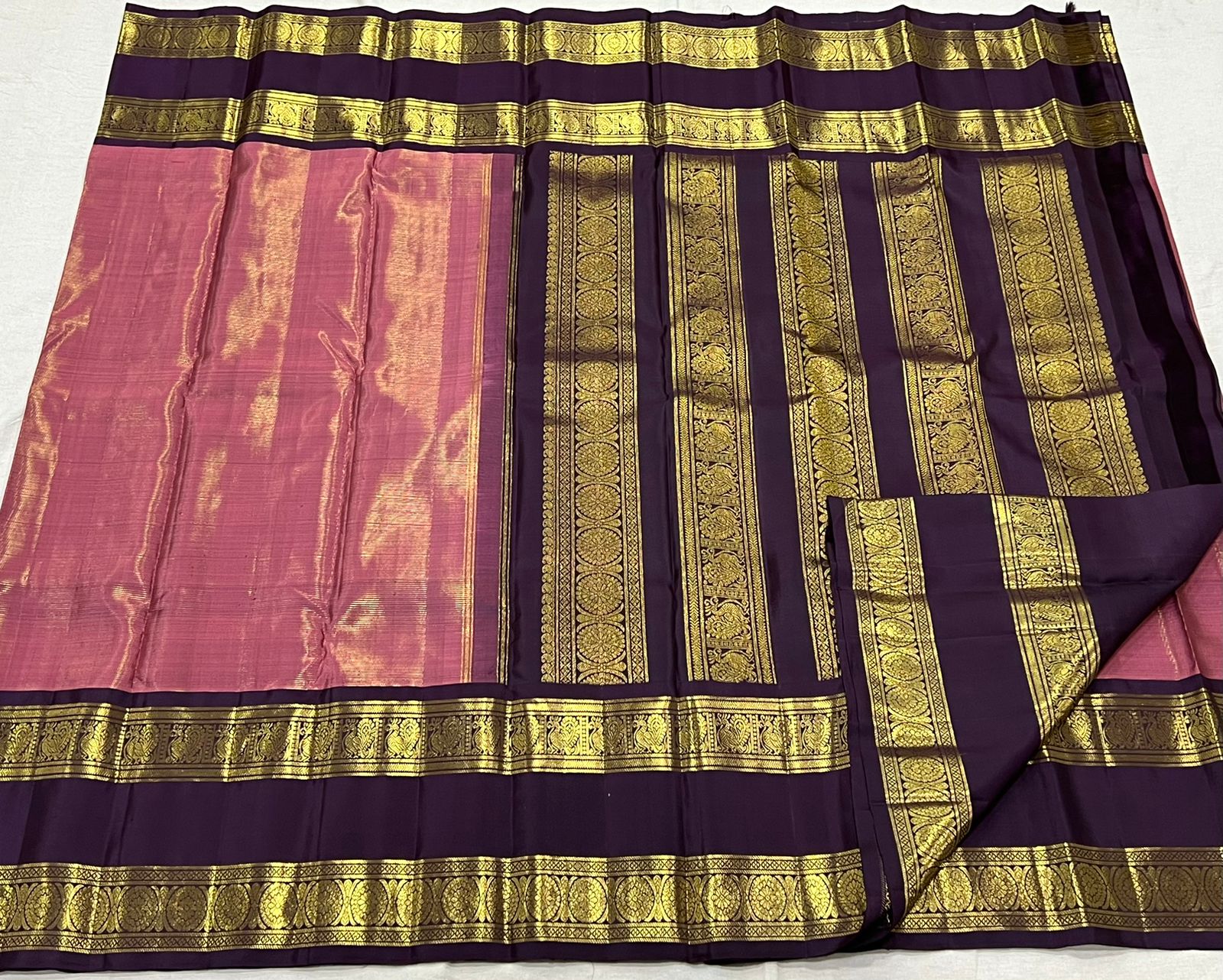 PINK/GOLDBROWN KANCHI SILK SAREE