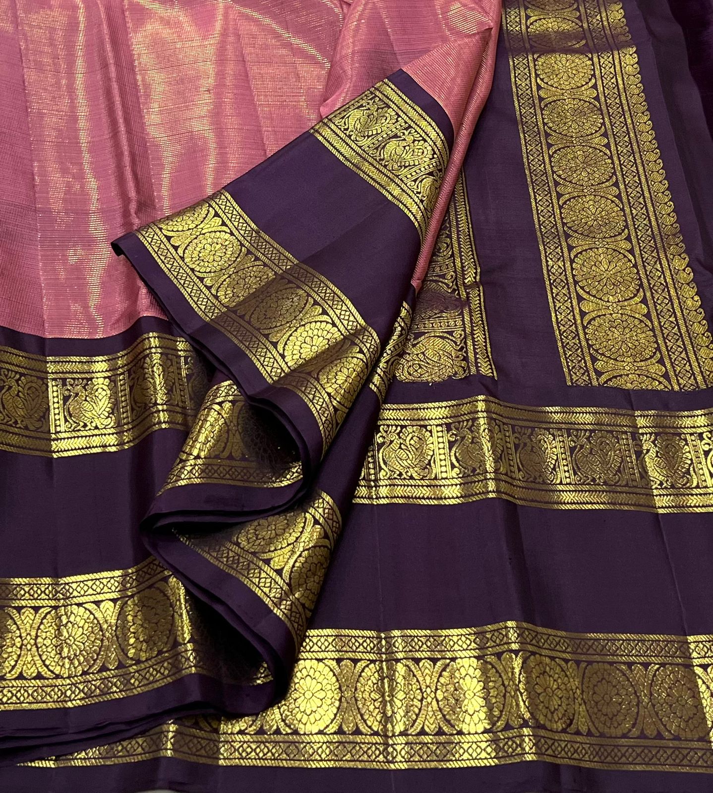 PINK/GOLDBROWN KANCHI SILK SAREE