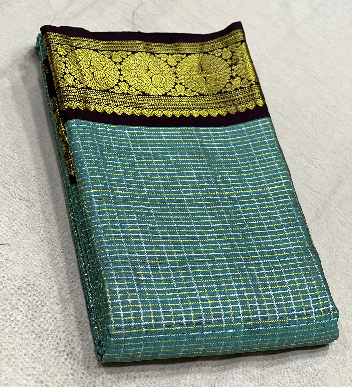 MINT BLUE /BROWN KANCHI SILK SAREE