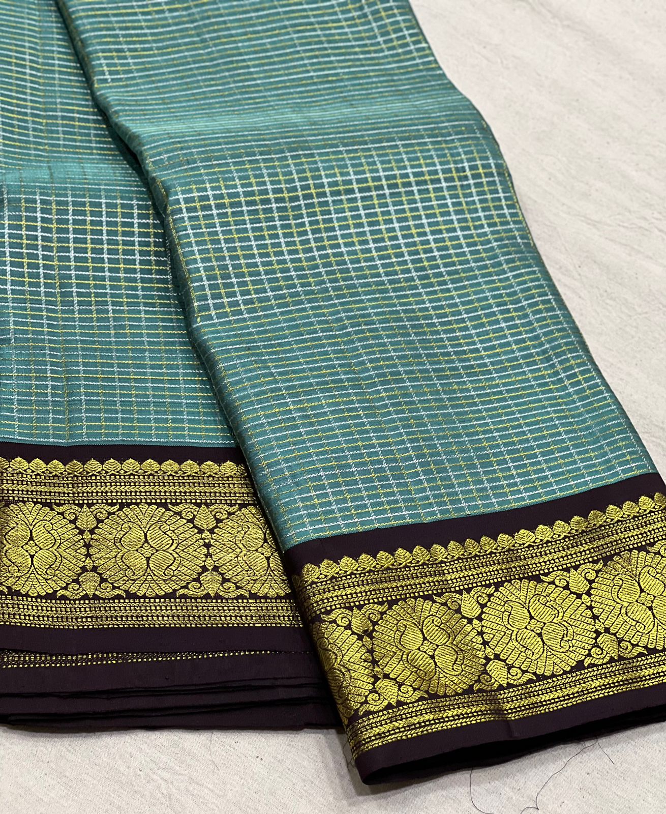 MINT BLUE /BROWN KANCHI SILK SAREE