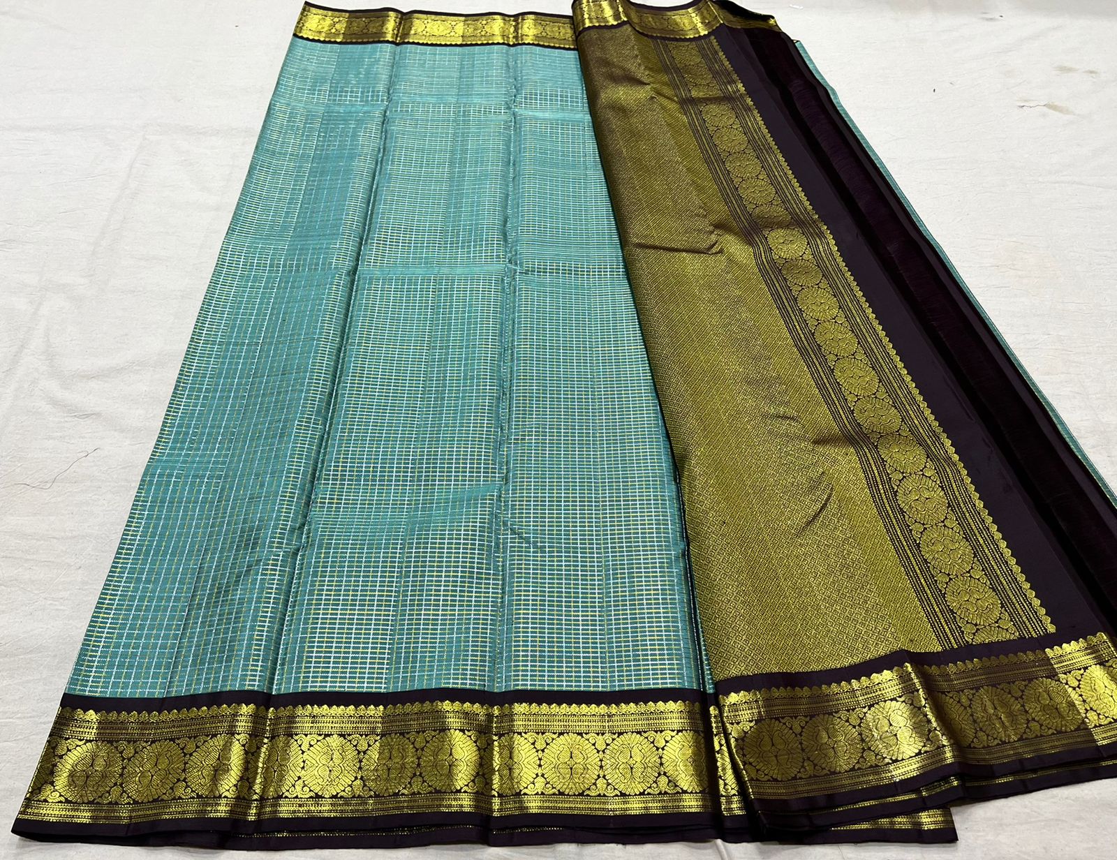 MINT BLUE /BROWN KANCHI SILK SAREE