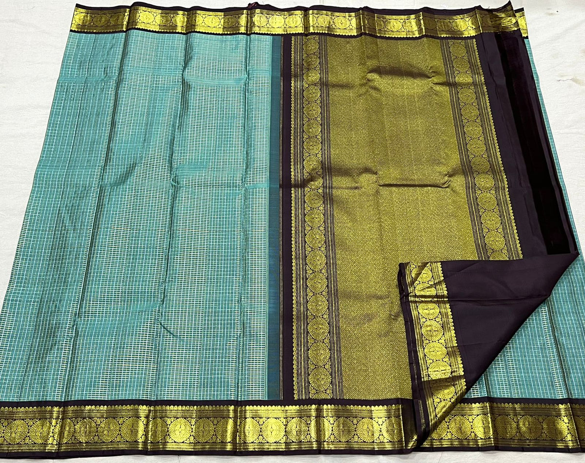 MINT BLUE /BROWN KANCHI SILK SAREE