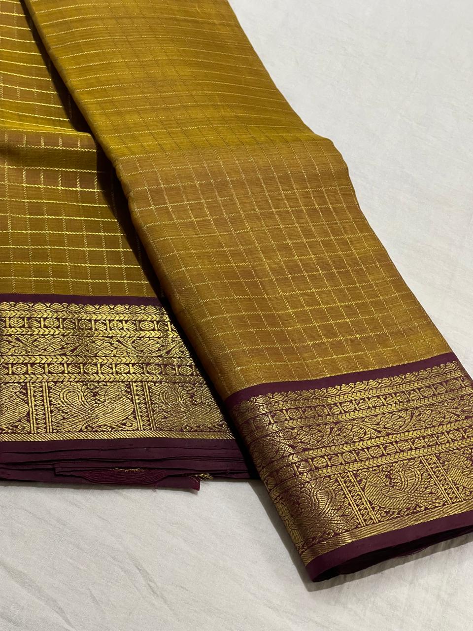 YELLOW/BROWN KANCHI SILK SAREE