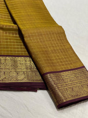 YELLOW/BROWN KANCHI SILK SAREE
