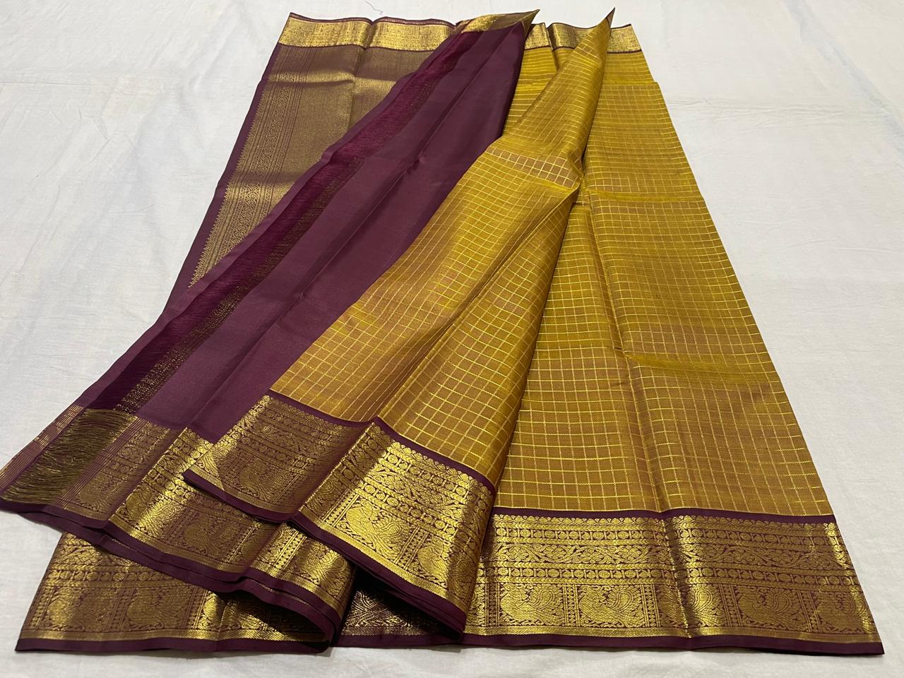 YELLOW/BROWN KANCHI SILK SAREE