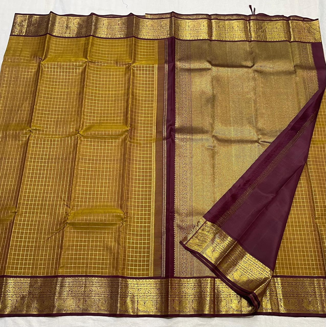 YELLOW/BROWN KANCHI SILK SAREE
