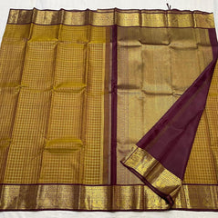YELLOW/BROWN KANCHI SILK SAREE