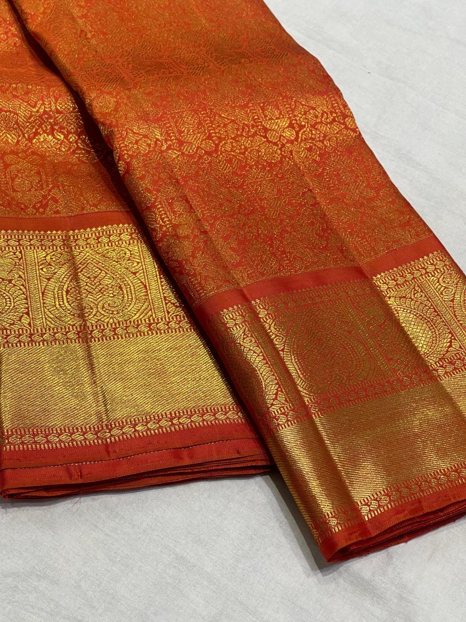 ORANGE/GOLD KANCHI SILK SAREE