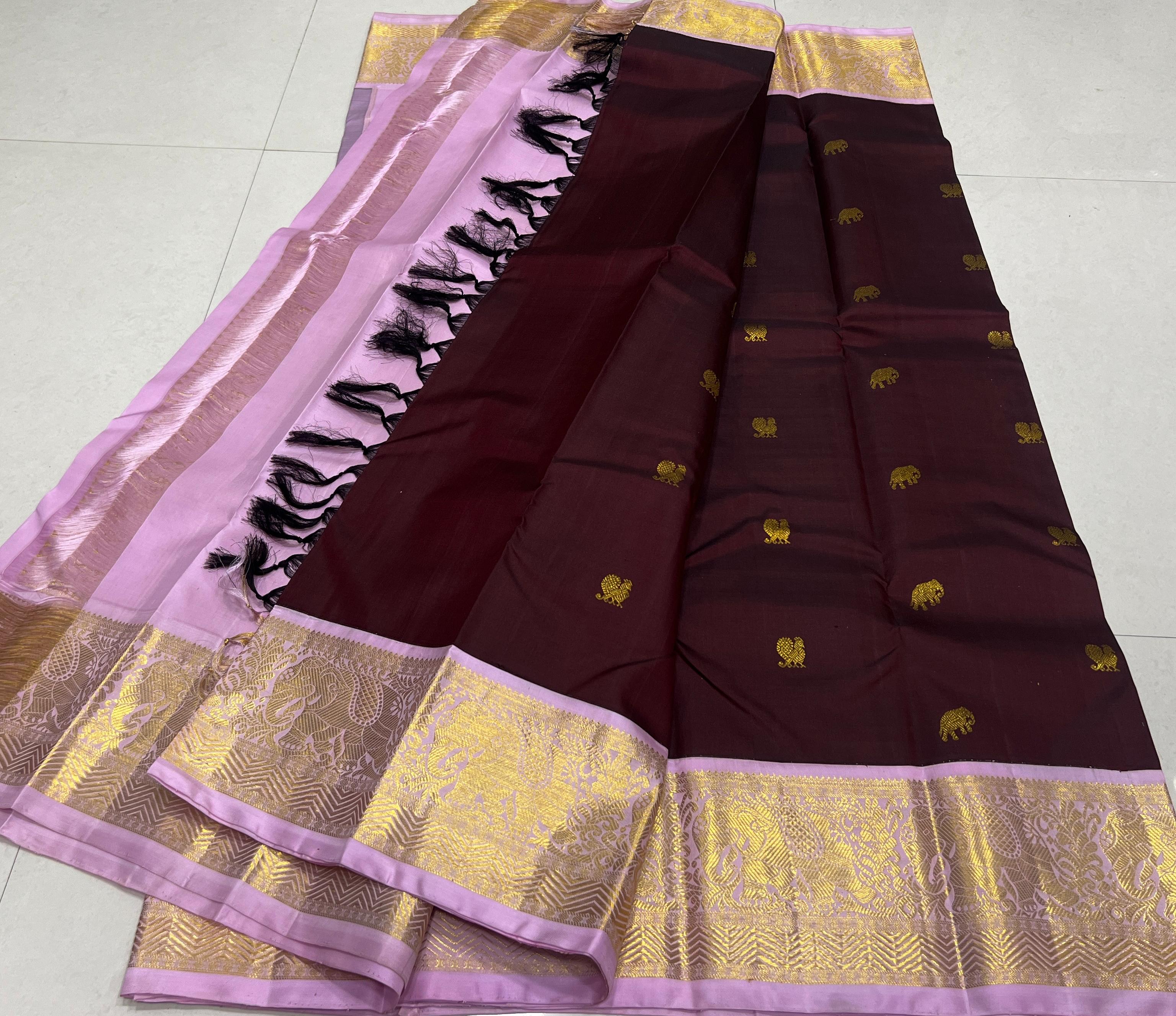 PURPLE/PINK KANCHI SILK SAREE