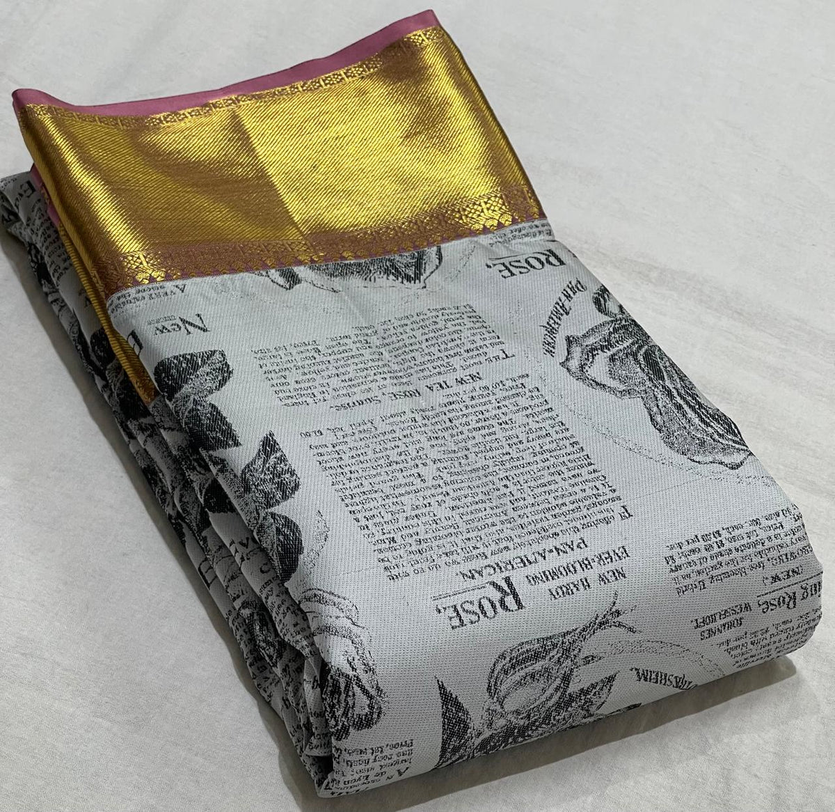 WHITEBLOCK/GOLD KANCHI SILK SAREE