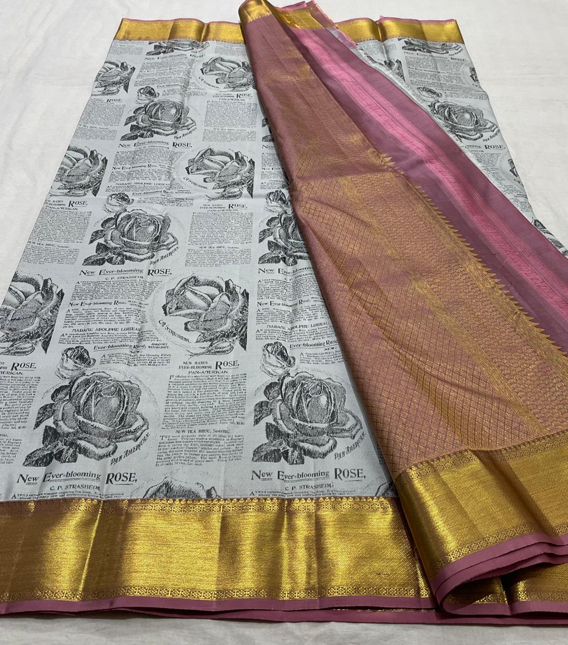 WHITEBLOCK/GOLD KANCHI SILK SAREE