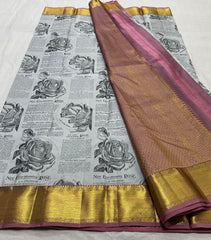 WHITEBLOCK/GOLD KANCHI SILK SAREE