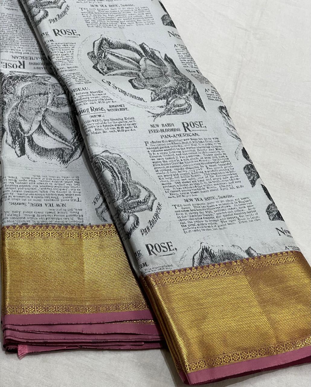 WHITEBLOCK/GOLD KANCHI SILK SAREE