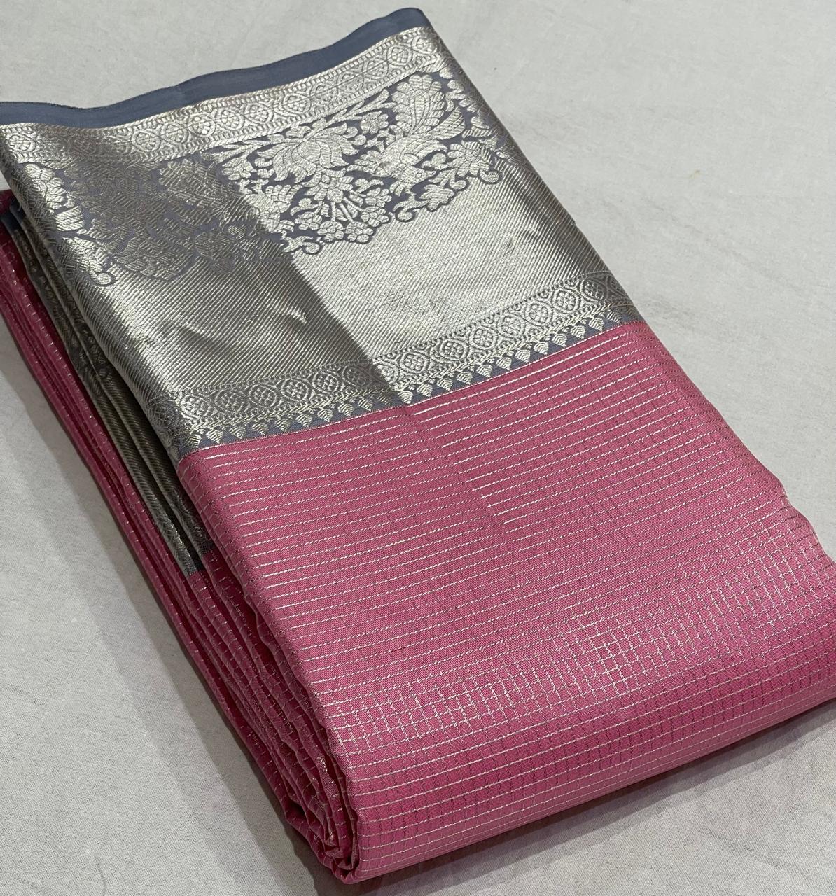 PINK/SILVER KANCHI SILK SAREE