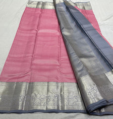 PINK/SILVER KANCHI SILK SAREE