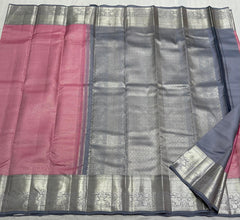 PINK/SILVER KANCHI SILK SAREE